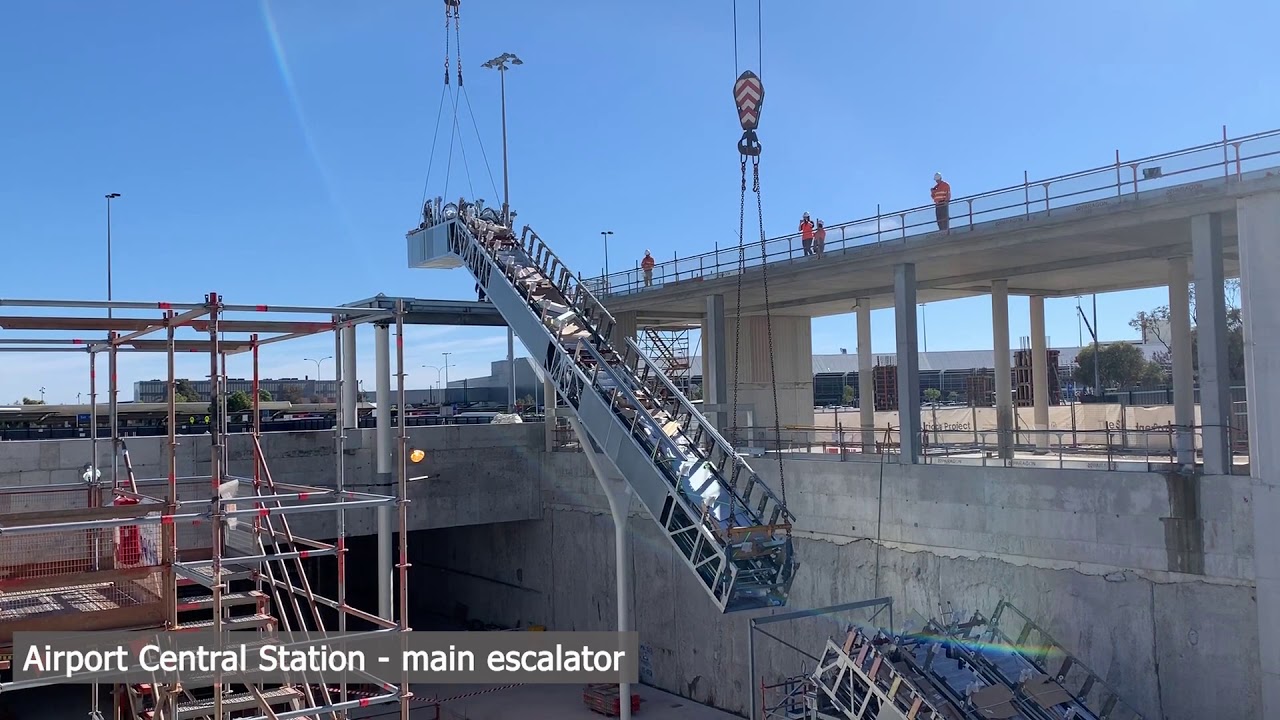Forrestfield-Airport Link: Installation of main escalator at Airport Central Station (June 2019)
