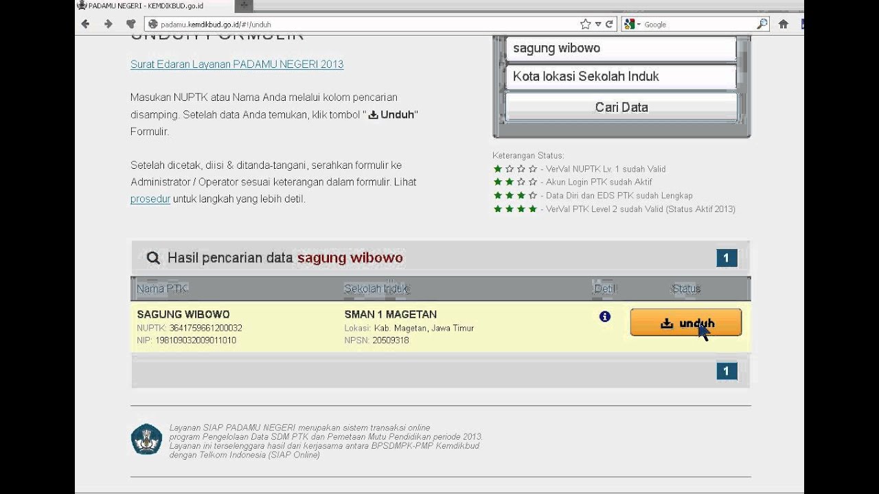 Tutorial Unduh Formulir Verval NUPTK