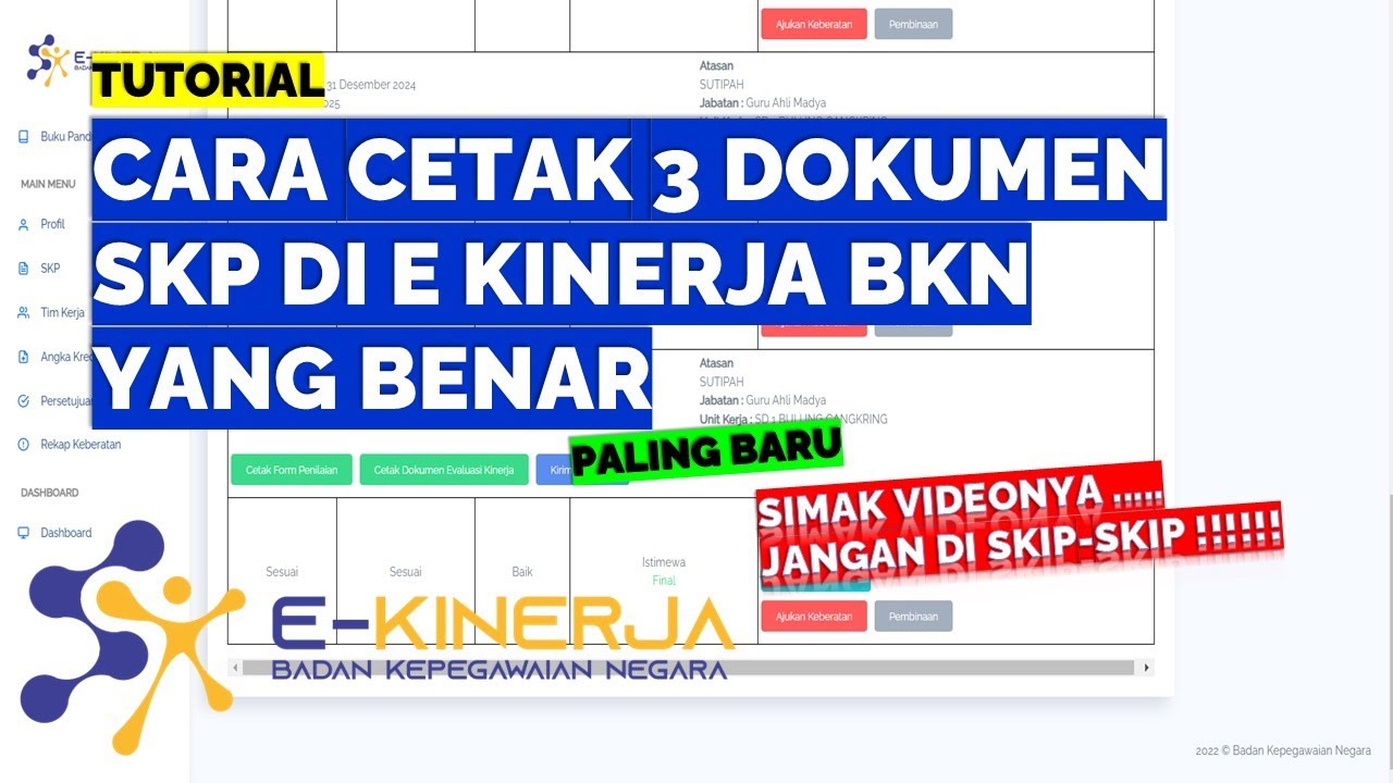CARA CETAK 3 DOKUMEN SKP DI E KINERJA BKN YANG BENAR