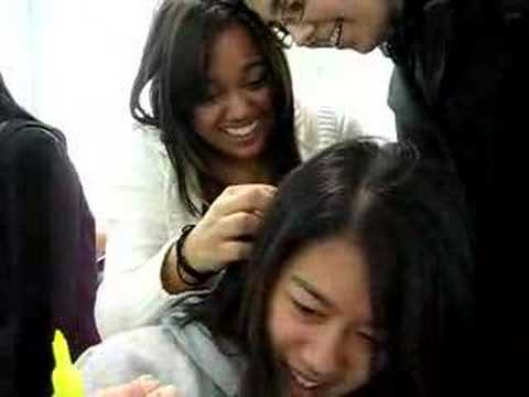 Rachelle Plucking Angela's "Uban" (white hair)