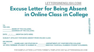 Excuse Letter for Being Absent in Online Class in College - Sample Excuse Letter