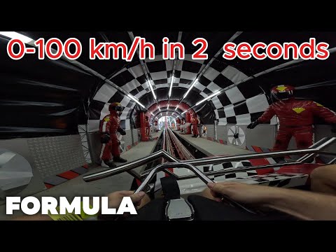 FORMULA Roller Coaster Amusement Park Energylandia Zator Poland POV 4k video, Front seat