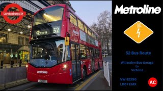 52 bus route. Willesden Bus Garage to Victoria. (VWH2396 (LK67 EMX))