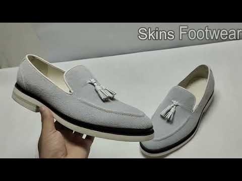 Custom Made Genuine Suede Tassels Vibram Sole Black Trim Around Sole Slip On Loafers Moccasin Shoes