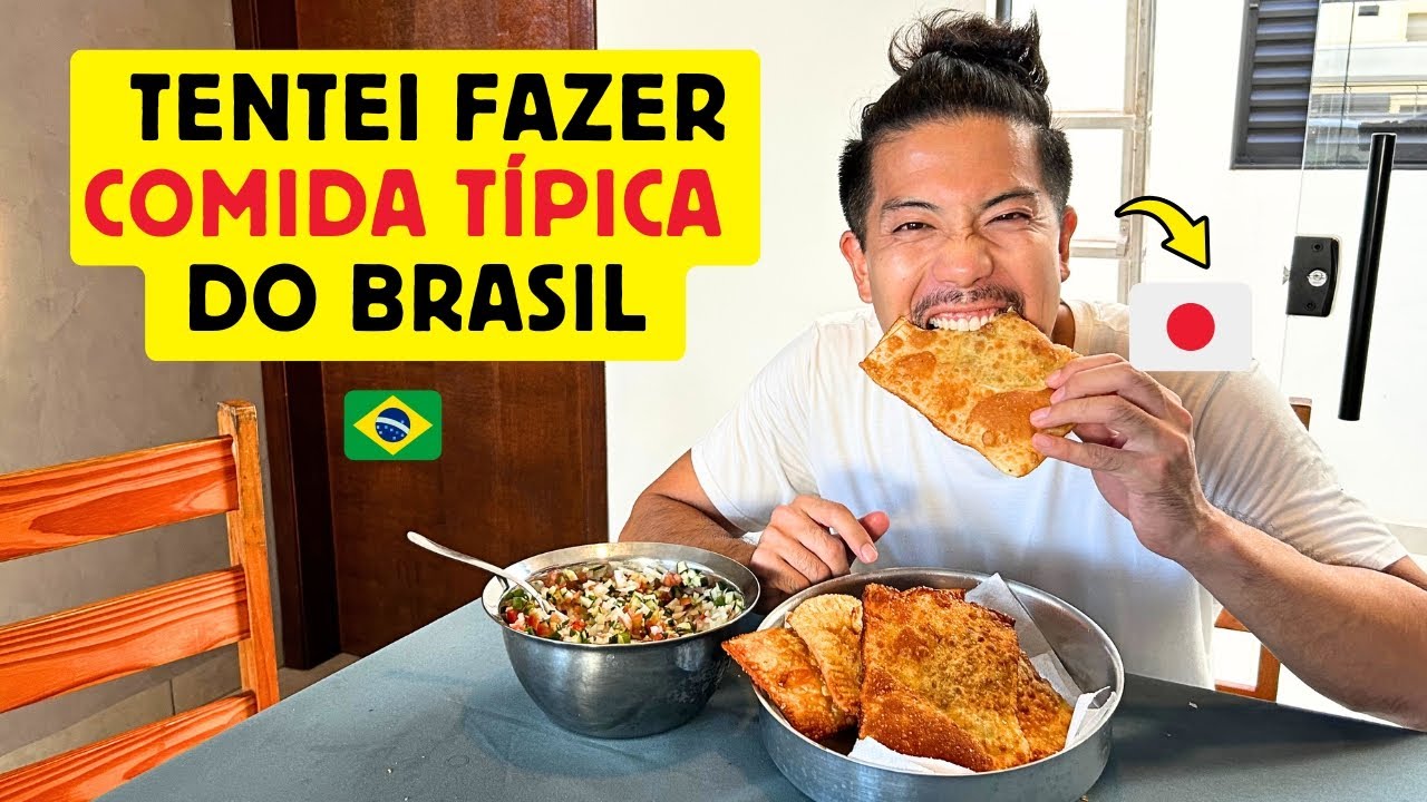 Um japonês tentando fazer comida típica do Brasil