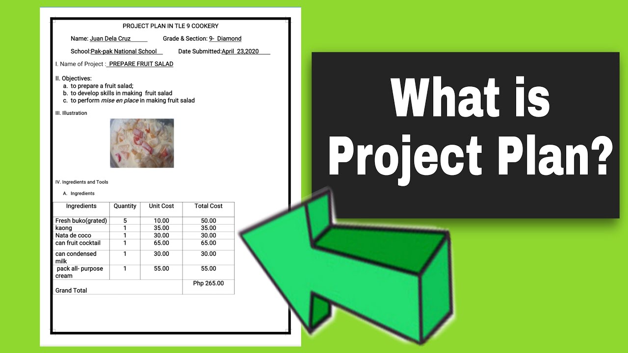 Project Plan in TLE Cookery | Parts of Project Plan |