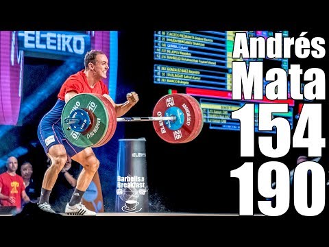 Andrés Mata (77kg Spain) 154kg Snatch 190kg Clean and Jerk - 2017 weightlifting worlds