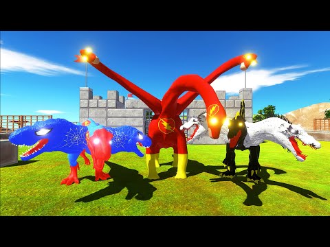 DEATH RUN CASTLE vs 3x HEADED SUPERMAN T-REX vs FLASH BRACHIOSAURUS - Animal Revolt Battle Simulator