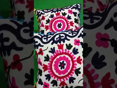 Multicolor block printed hand painted cushion cover