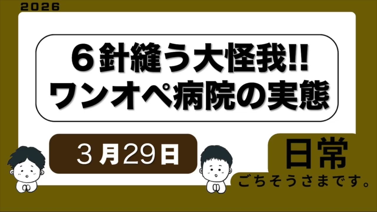 【日常ラジオ】６針を縫う大怪我！／ワンオペ病院の実態／2026年3月29日の日常