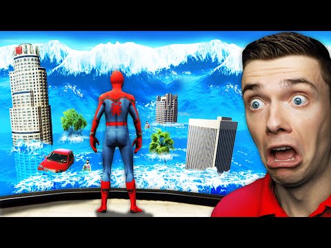 Surviving HUGE TSUNAMI As SPIDER-MAN In GTA 5 (Disaster)