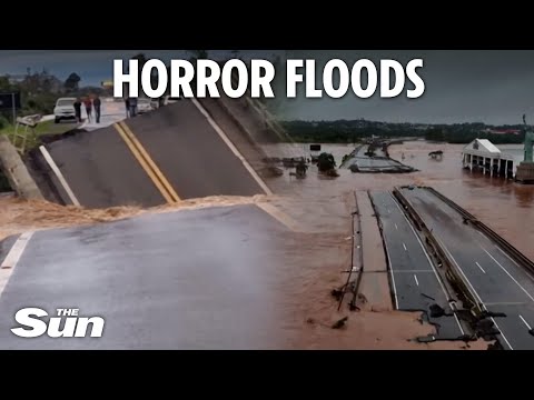 Terrifying moment bridge suddenly cracks and plunges into river in 'biblical' Brazil floods