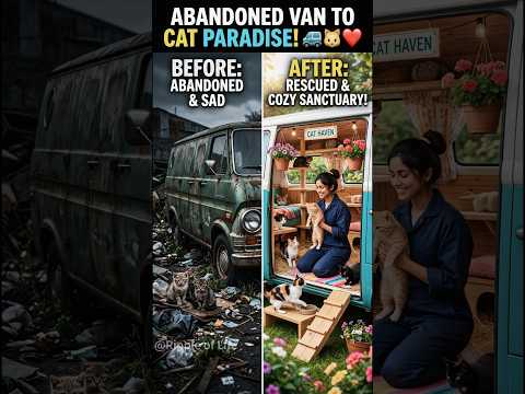 Rescuing Stray Cats! Heartwarming Transformation of an Abandoned Van into a Cat Sanctuary 🚐#shorts