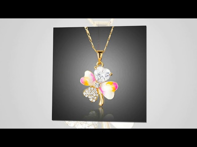 Vídeo relacionado con YAHUNI Juego de joyas de trébol de la suerte de cuatro hojas, chapado en oro de 18 quilates, juego de joyas con colgante de trébol de cuatro hojas, collar, pendientes, pulsera, esmalte, juego de joyas