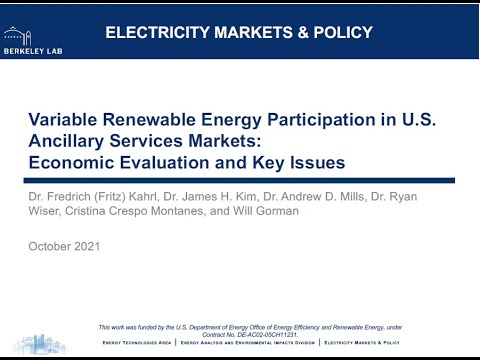 Variable Renewable Energy Participation in U.S. Ancillary Services Markets