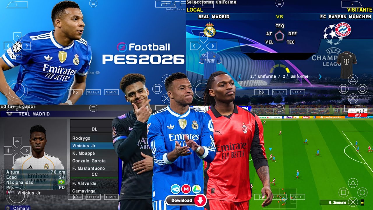 eFootball PES 2026 PPSSPP Android Offline Full Update UCL & League Kits 25/26 Season 4k Graphics