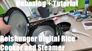 Reishunger Digital Rice Cooker and Steamer in Black with Keep Warm Function unboxing & instructions