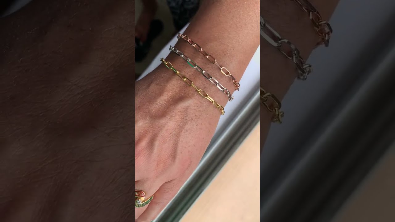 Paper clip Bracelet 3.5mm 14k Gold women's long link charm bracelet 7 7.5