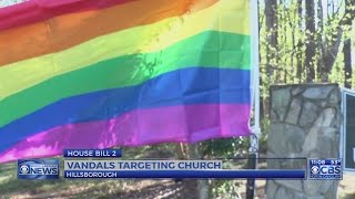 Vandals steal, burn gay-pride flags outside Hillsborough vhurch