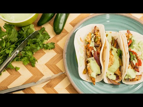 Sheet Pan Chicken Fajitas with Cilantro Lime Crema