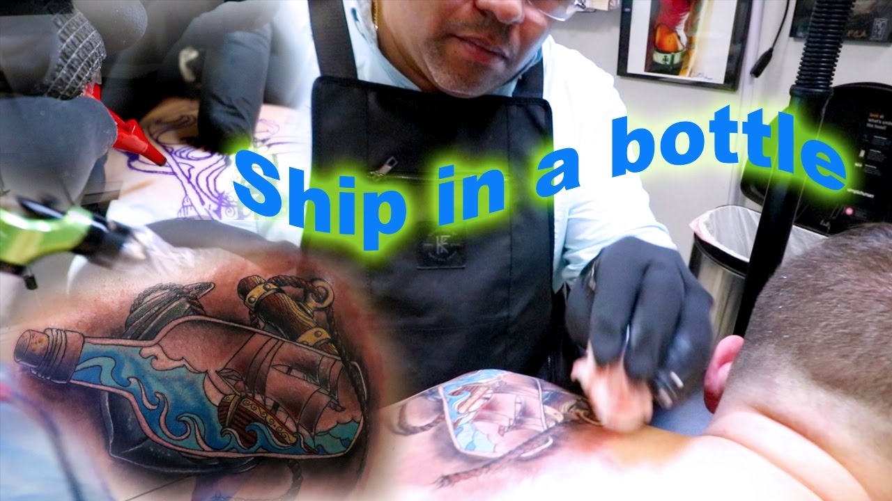 Watch video Ship in a Bottle Tattoo Timelapse Now Ship in a Bottle Tattoo Timelapse