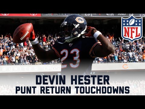 , title : 'Devin Hester's 14 Career Punt Returns for Touchdowns | #CountdownToKickoff | NFL'
