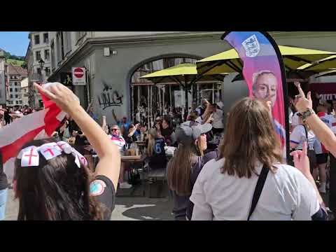 England fans and the England Band in St Gallen ahead of the Wales match