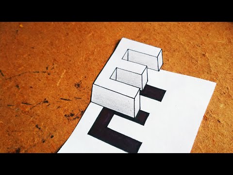 Very Easy!! How To Drawing 3D Floating Letter "E" #2 - Anamorphic Illusion - 3D Trick Art on paper