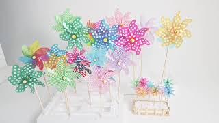 Colorful Garden Wooden Handle Windmill Pinwheel Wind Spinner youtube video