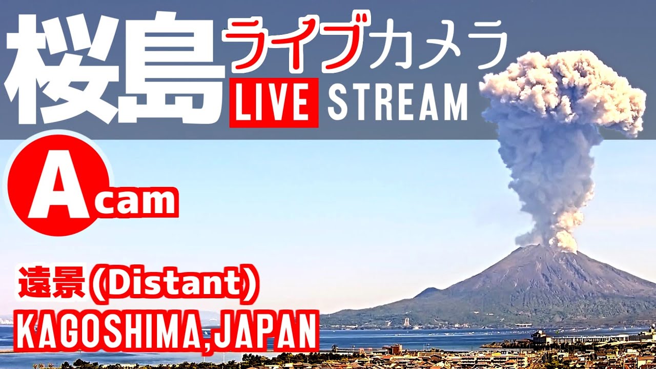 Live webcam view of Sakurajima Volcano over Tarumizu Ferry