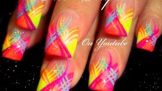 Neon Stripes Nail Art Design | HOT Striped Nails Tutorial