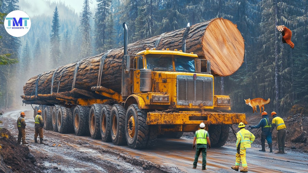 Extremely dangerous monster wood truck driving skills | climbing | heavy load #41