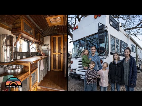Family Of 6 & Their Custom DIY Raised Roof Bus Conversion Tiny House