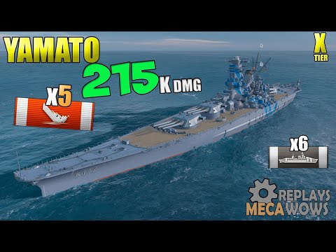 BattleShip Yamato 5 Kills 215K Damage | World of Warships