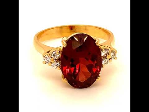 Malaya Garnet 6.32ct Diamonds Solid 18K Yellow Gold Ring