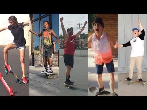 People Land Skateboard Tricks for The FIRST TIME! (Ollie, Kickflip, Heelflip, Varial Flip, Tre Flip) Video