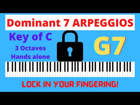Piano:  Dominant 7 Arpeggios:  G7 arpeggios hands separately, three octaves, all inversions