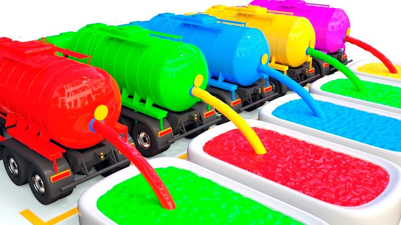 nauka kolorów uczymy typy pojazdów Wóż Strażacki Ciężarówka Betoniarka