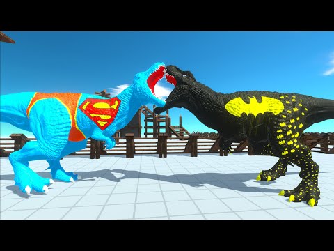 BATMAN T-REX vs SUPERMAN T-REX vs BLACK SUPERMAN T-REX DEATH RUN - Animal Revolt Battle Simulator
