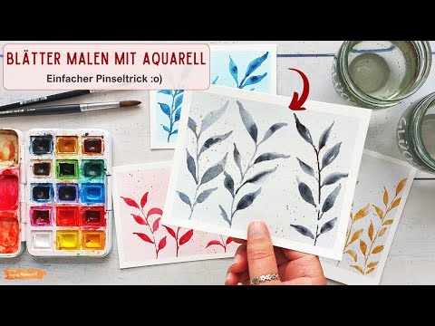 Aquarell-Hintergrund, Zweige und Blätter malen mit einer Aquarellfarbe. Schritt für Schritt 🎨.