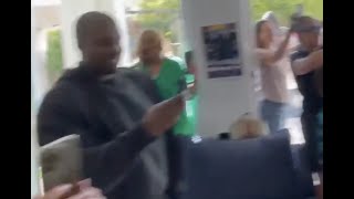 Kanye is back in the USA and at a kid's birthday party!
