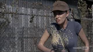 The Walking Dead - Eugene vomits on Rosita to escape her and Daryl