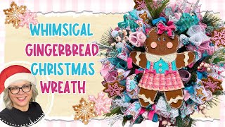 Gingerbread Christmas Wreath 🎀🩵 Whimsical and Cutsie Evergreen Wreath
