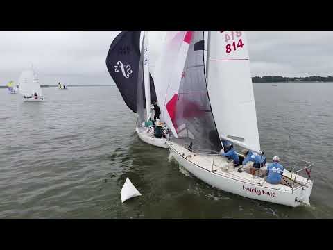 j24 Southwest Championship 2021 at DCYC race one Mavic Mini Drone footage of the second upwind mark