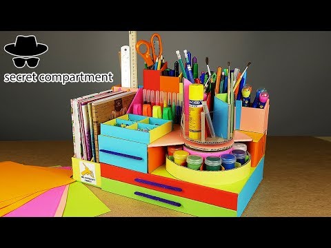 DIY DESKTOP Pencil ORGANIZER with SECRET COMPARTMENT from Cardboard!!