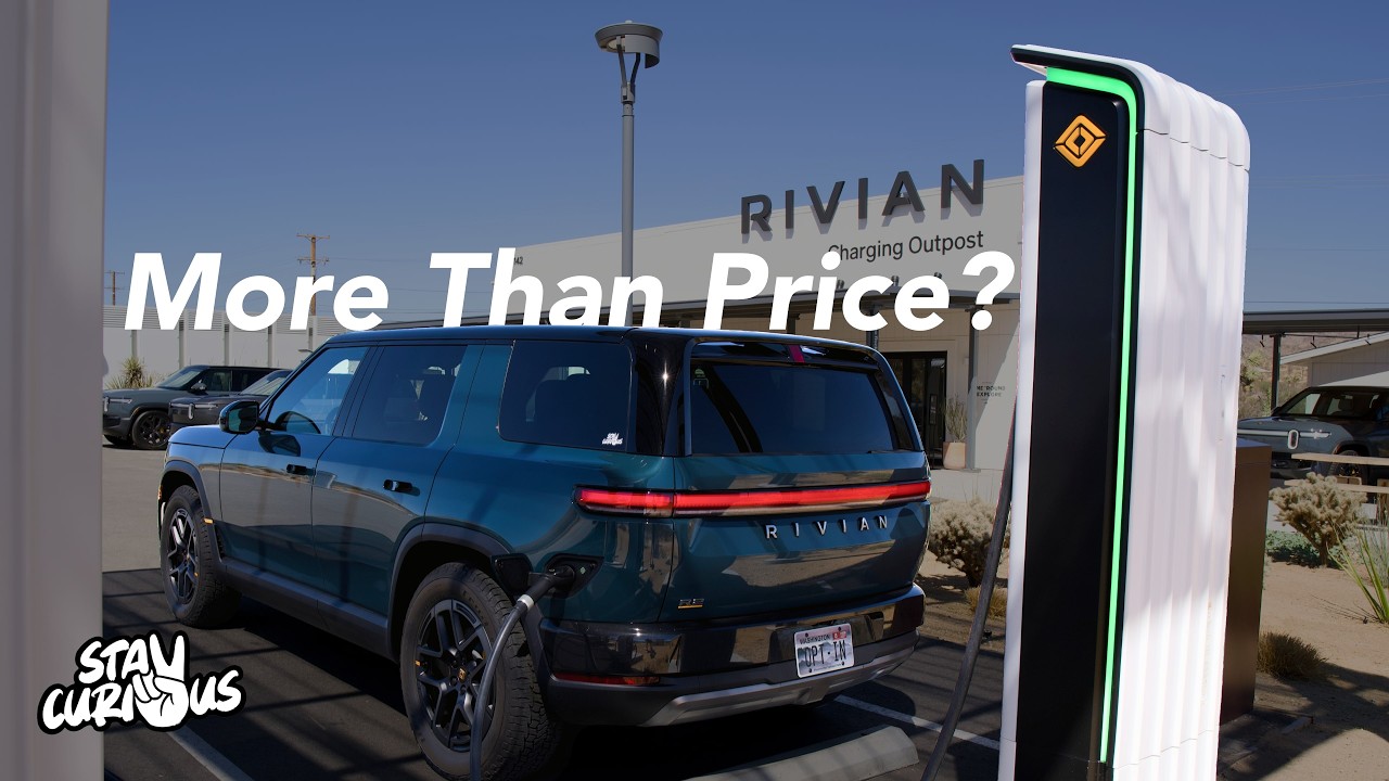 Rivian R2 charging at a Rivian Adventure Network outpost