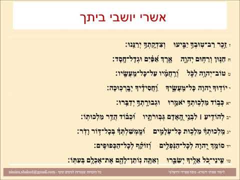 תהילים פרק קמה Psalm 145 פסוקי דזמרא - אשרי יושבי ביתך - נוסח ספרדי ירושלמי
