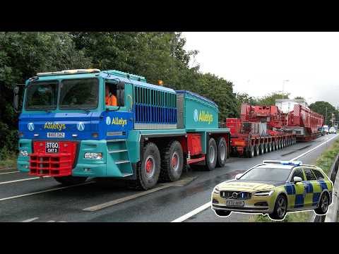 Very heavy 706 tonne transport with 280 wheels squeezes through tight bend as police shut roads