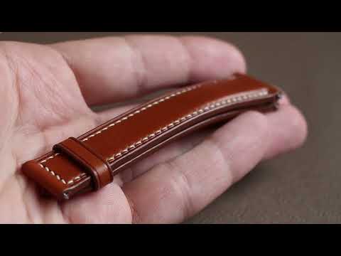 Golden Brown Novonappa French calfskin leather custom watch strap for Omega deployment clasp