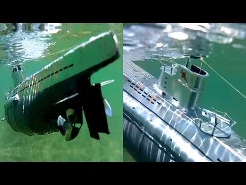 DIY model of a German submarine in action, the U-96 RC submarine moves underwater